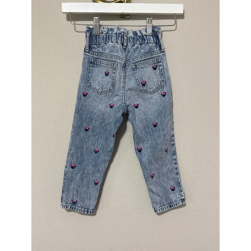 Gap Disney Minnie Mouse Jeans Girls 4 Blue Acid Wash Paperbag Waist Embroidered